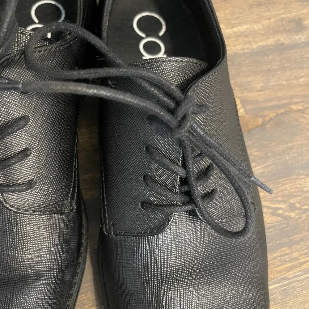 Calvin Klein Ridge Black Textured Leather Square Toe Dress Shoes Mens 10 34F9431